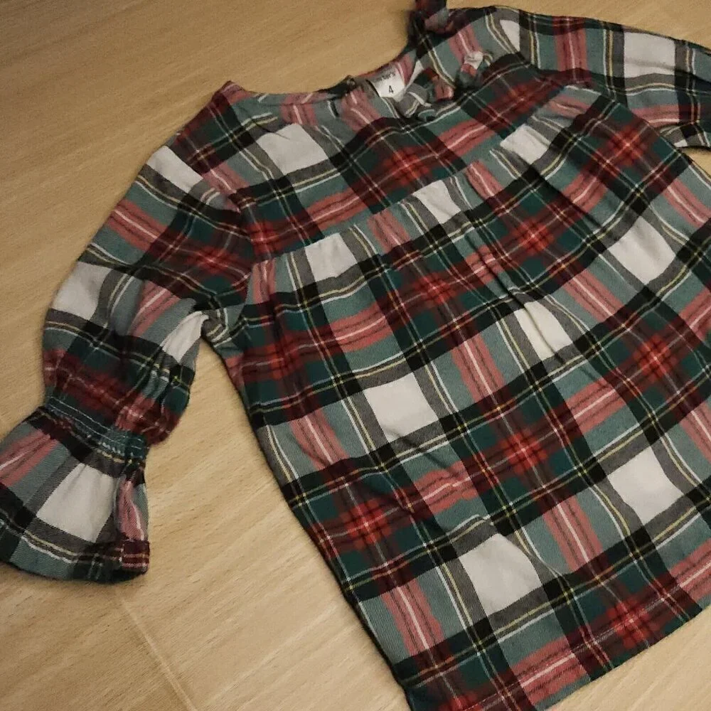 Carter's Girls Red Plaid Holiday Long Sleeve Flannel Tunic Top 4